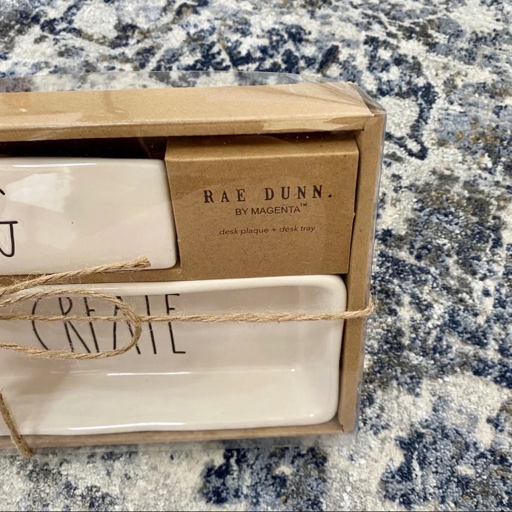 Rae Dunn by Magenta Dream Big Create Ceramic Desk Plaque‎ Tray Set NWOT
